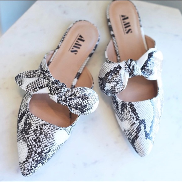 AMS Shoes - NWT AMS snakeskin bow mules